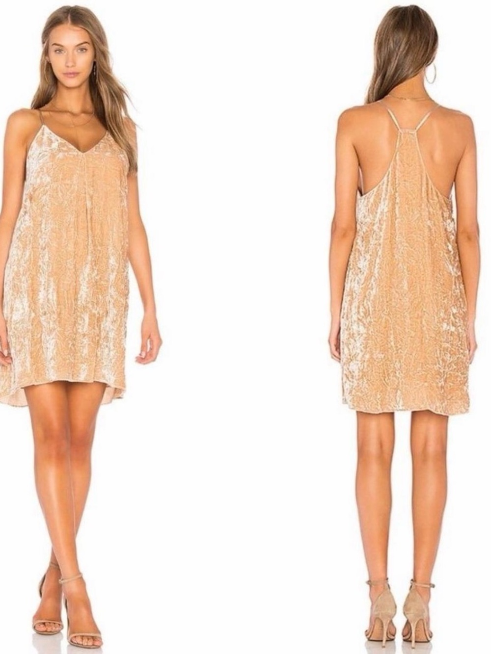 Alice & Olivia Crushed Velvet Slip Dress in Champagne